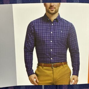 IZOD Men's Luxe Touch Plaid Long Sleeve Modern Fit Shirt Dark Blue 2XL XXL NWT